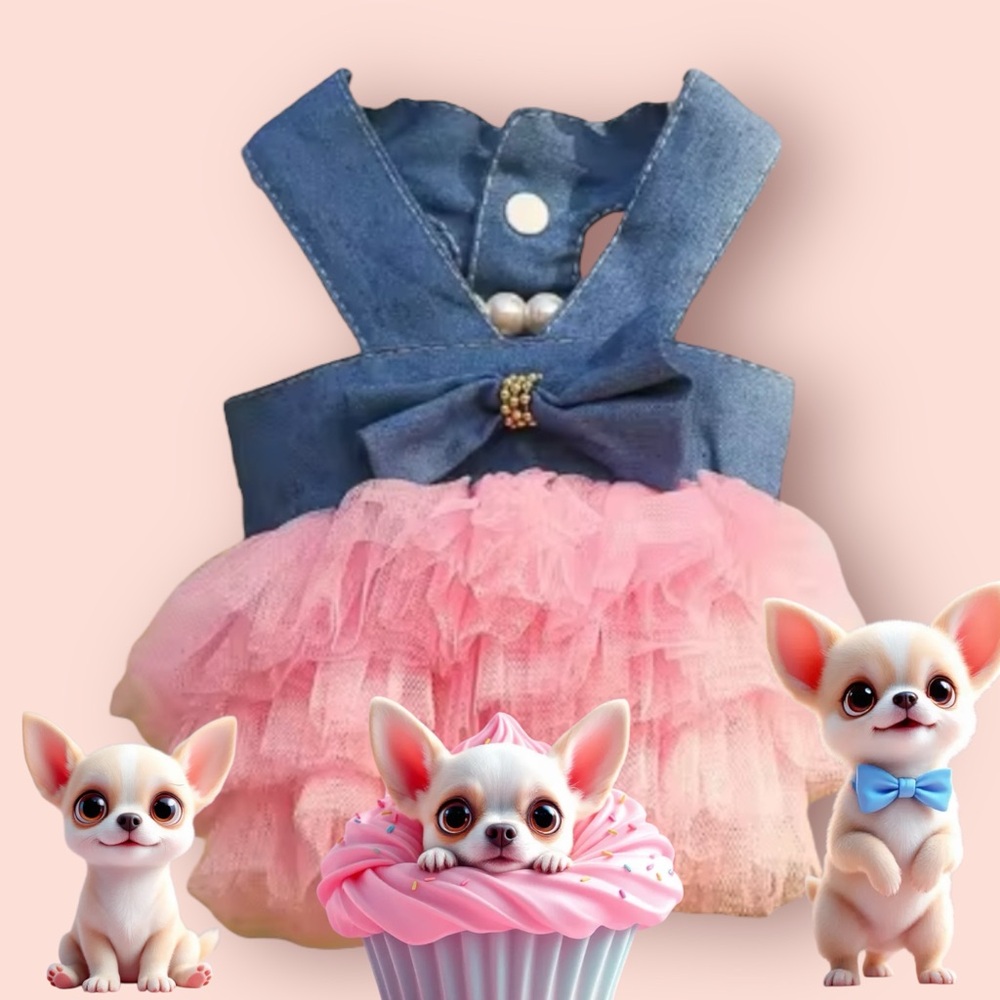 Chic Denim and Pink Pet Dress New with tag 🏷️